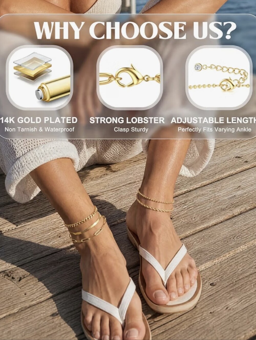 5 Pc Gold Anklet Set - Picture 7 of 9